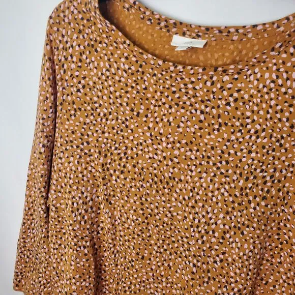 J. Jill Polka Dot Scoop Neck 3/4 Sleeve Shirt Tan Pink Black Size Large - Picture 5 of 8